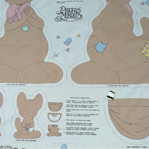 Vintage 1991 Precious Moments Mama & Baby Kangaroo Cut & Sew Fabric Panel Uncut - Picture 8 of 10